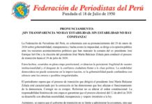 PRONUNCIAMIENTO: ¡SIN TRANSPARENCIA NO HAY ESTABILIDAD, SIN ESTABILIDAD NO HAY CONFIANZA!