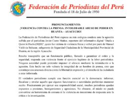 PRONUNCIAMIENTO: ¡VIOLENCIA CONTRA LA PRENSA: INTOLERABLE ABUSO DE PODER EN HUANTA – AYACUCHO!