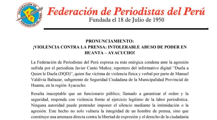 PRONUNCIAMIENTO: ¡VIOLENCIA CONTRA LA PRENSA: INTOLERABLE ABUSO DE PODER EN HUANTA – AYACUCHO!